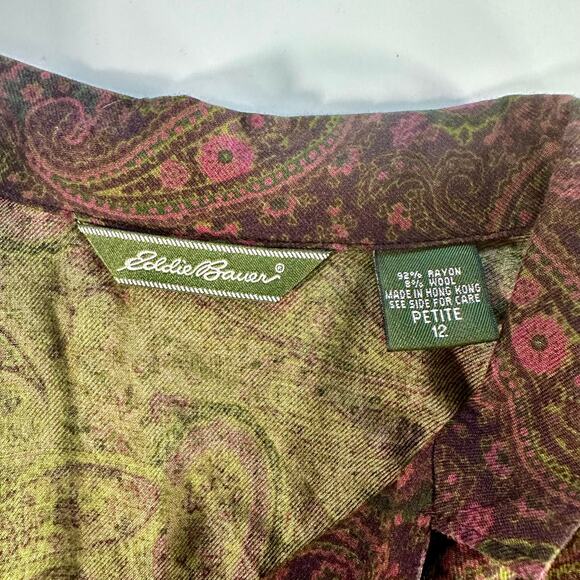 Eddie Bauer Women's Petite 12 Rayon Wool Blend Paisley Button Front Maxi Dress - Picture 3 of 7